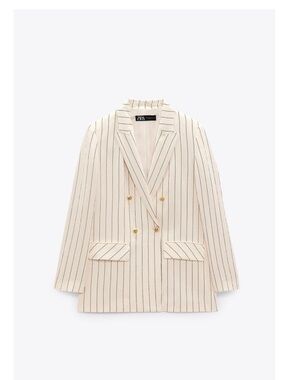 ZARA Cream Blazer with Black Pinstripes